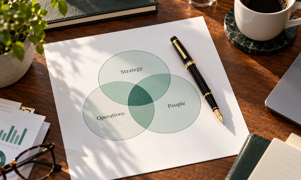 Business strategy and operating priorities arranged on a desk