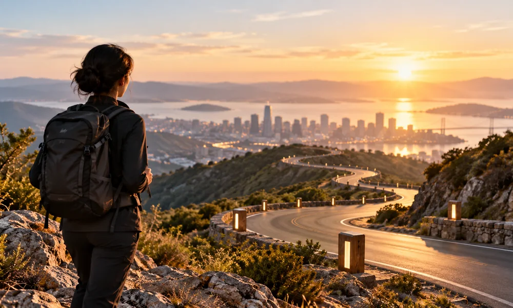Winding road toward distant hills representing the journey to business outcomes
