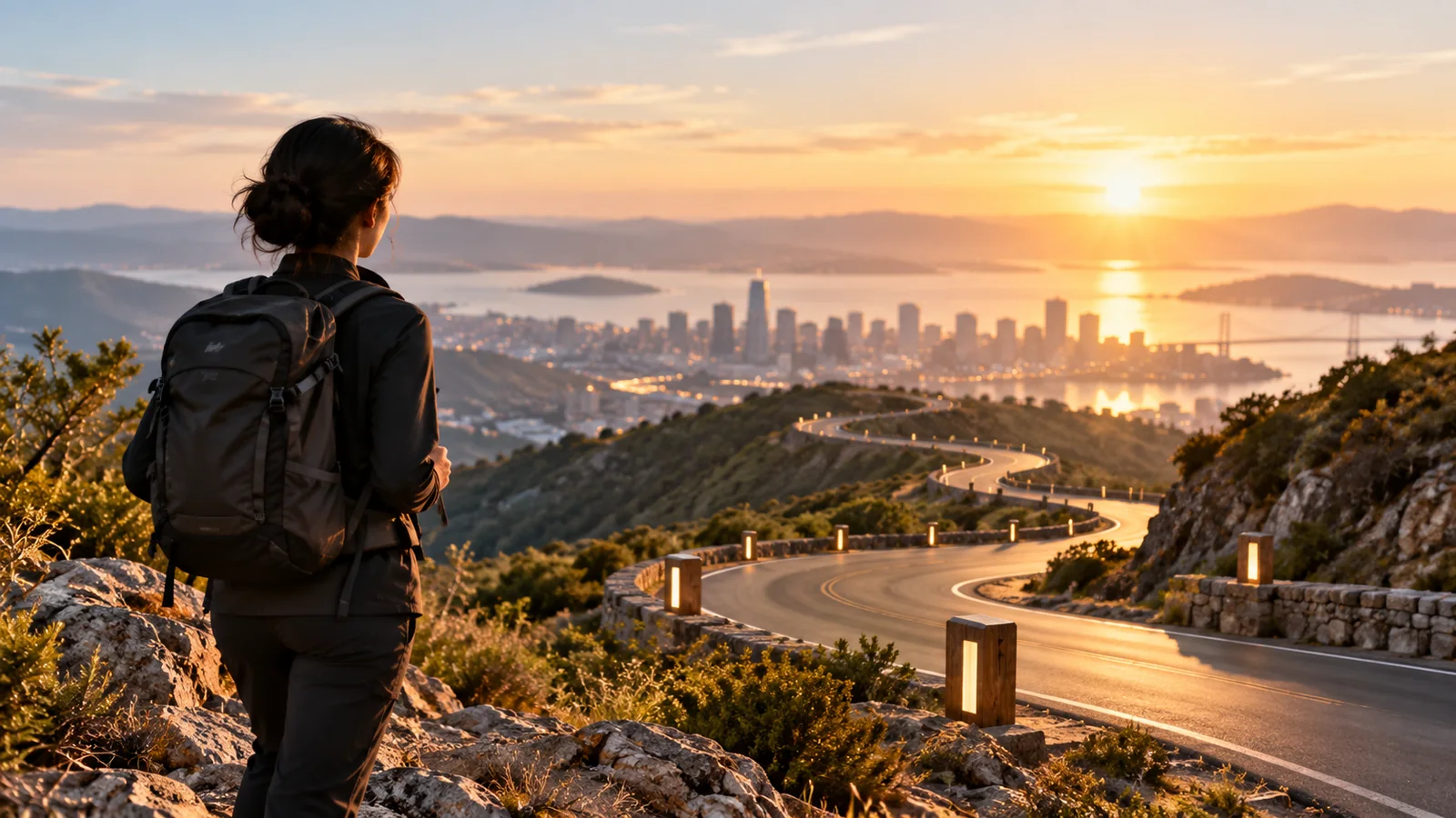 Winding road toward distant hills representing the journey to business outcomes
