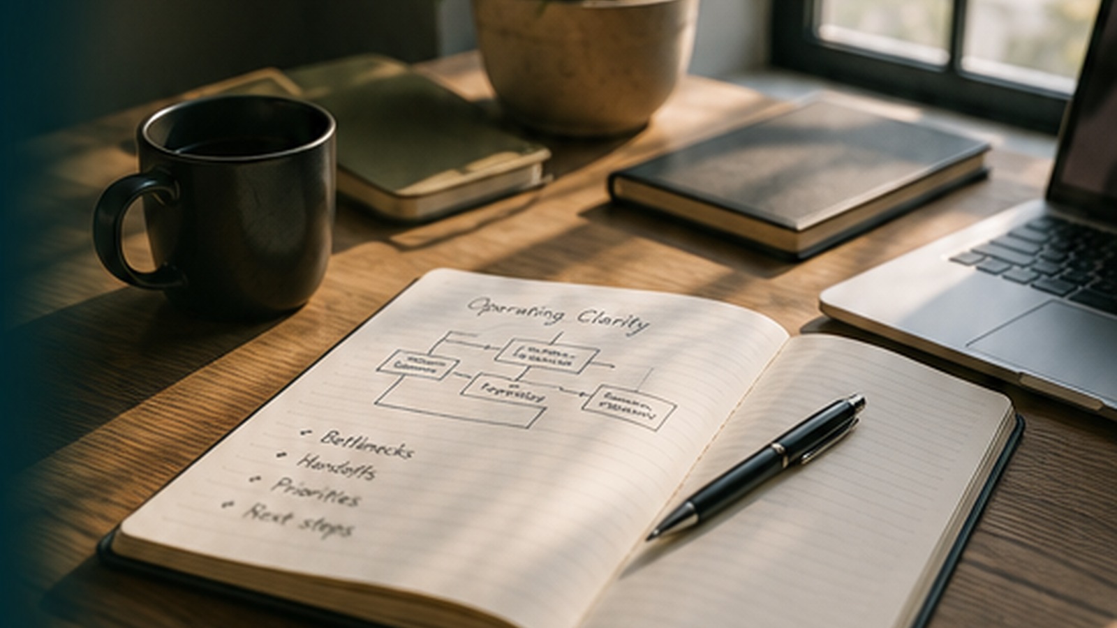 A clean, organized desk representing small business operating clarity and focus.